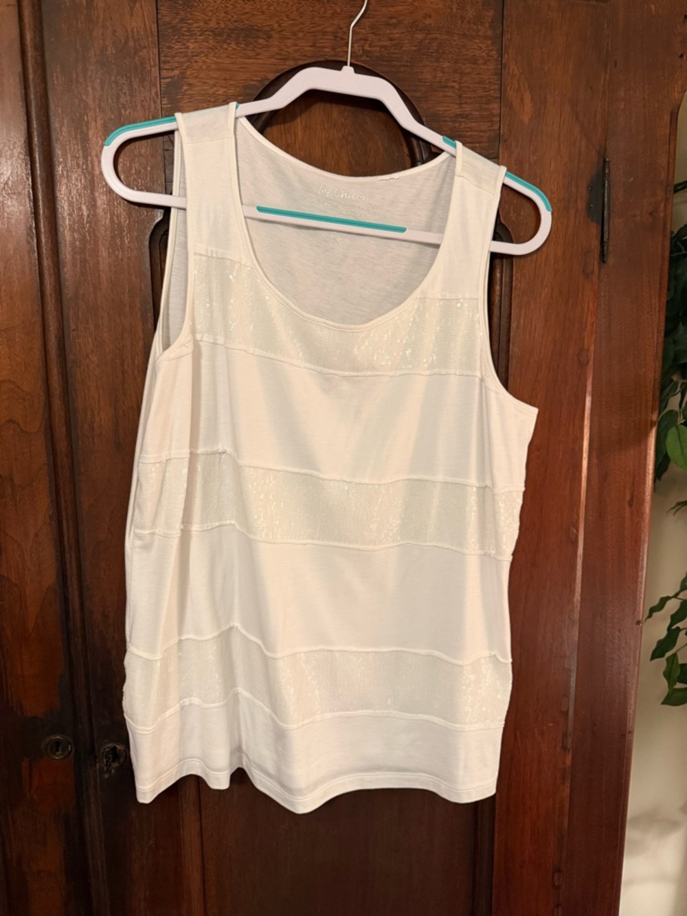 Chico’s White Sequin Sleeveless Tank Top Size 3 (XL)